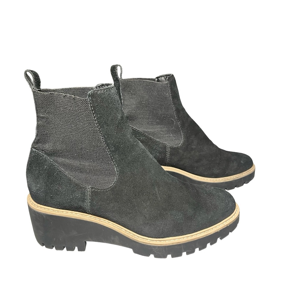 Dolce Vita Womens Black Suede Lug Sole Chelsea Wedge Boots Size 10
